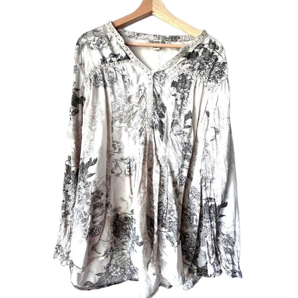 Women's Long sleeve plus blouse top embroidered romantic size XXL